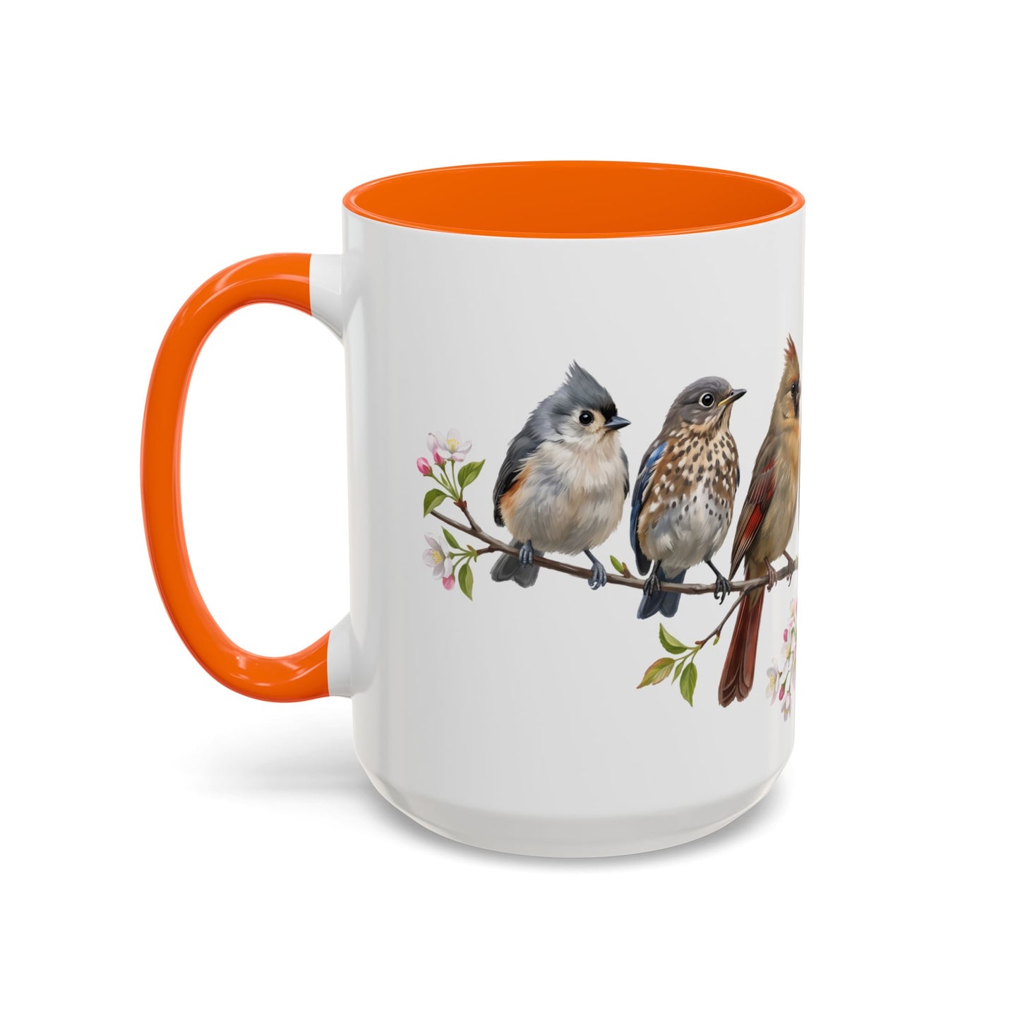 Blue Jay Cardinal Bluebird Little Owl Fledglings Two-Tone Mug | Spring Bird Lover Gift