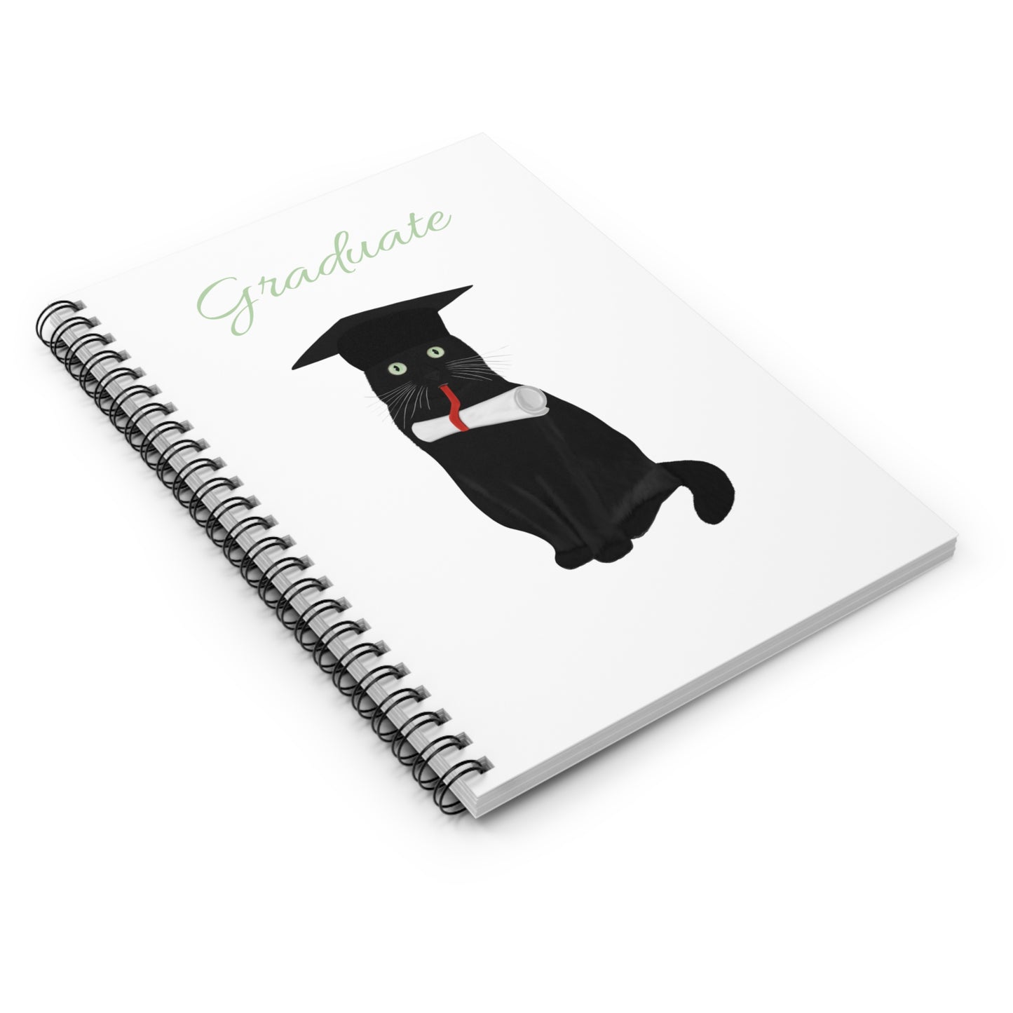 Black Cat with Doctor Hat Graduate Lover Spiral Notebook Ruled Line 6" x 8"