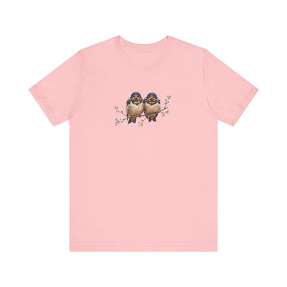 Barn Swallow Fledgling T-Shirt | Spring Blossoms Unisex Graphic Tee for Bird Watchers