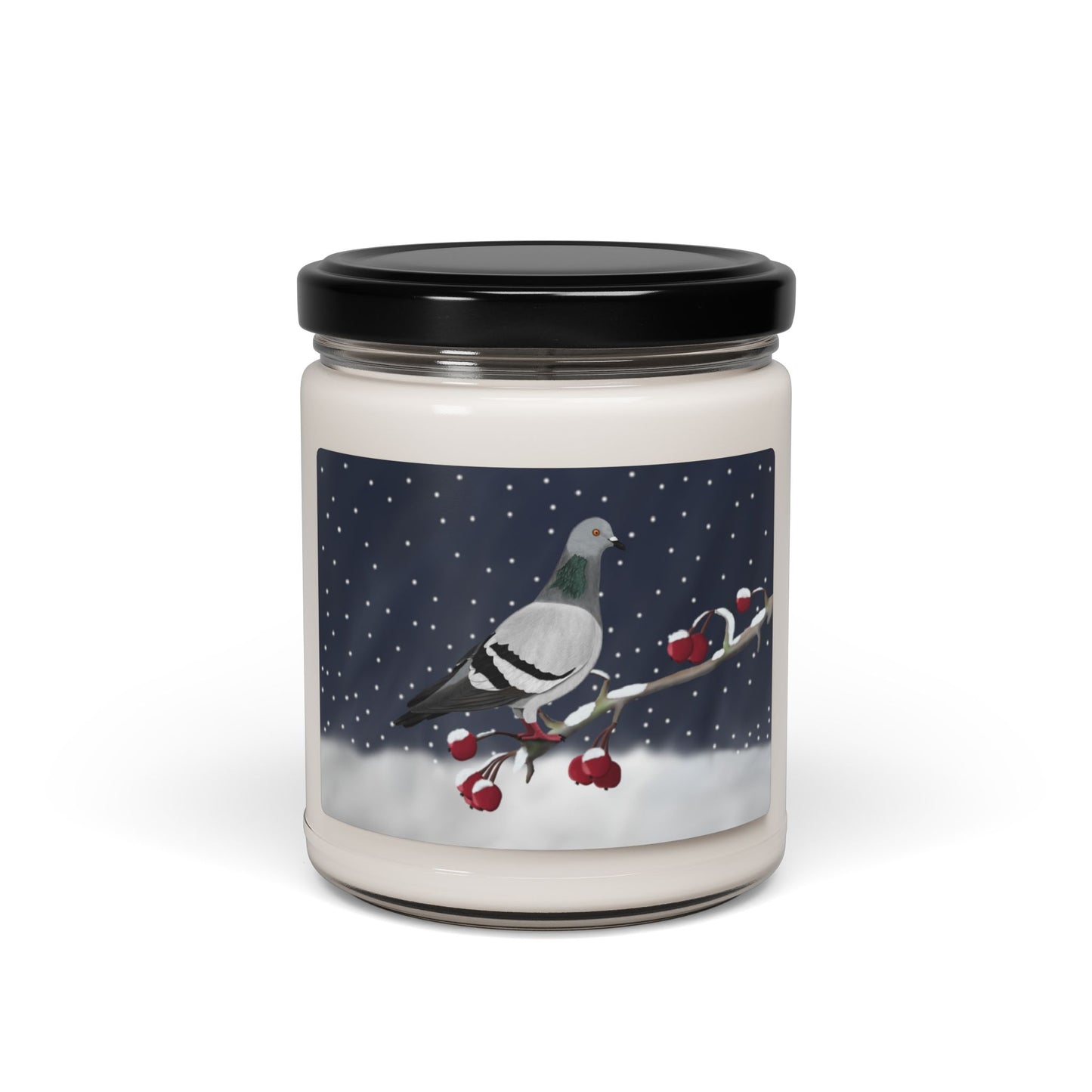 Pigeon on a Winter Branch Christmas Bird Art Scented Soy Candle, 9oz