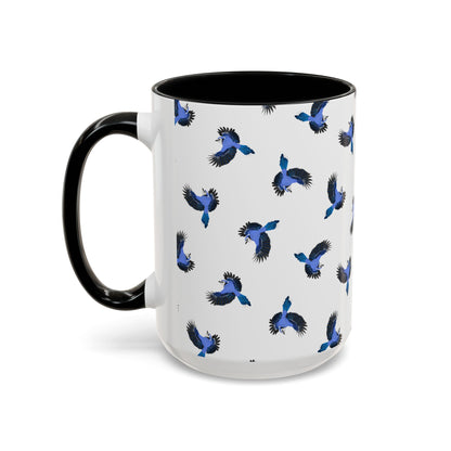 Blue Jay All-Over Pattern Accent Mug | Colorful Bird Lover Gift for Birdwatchers