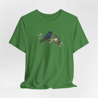 Barn Swallow & Fledgling T-Shirt | Spring Blossoms Unisex Graphic Tee