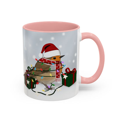 European Robin with Christmas Hat and Scarf Snow Bird Coffee Mug