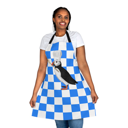 Puffin Kitchen Chef Bird Art Apron Blue and White Checkered - jz.birds