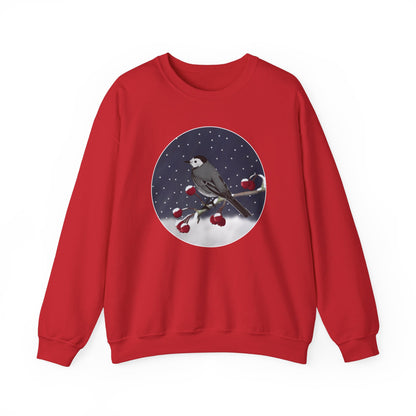 White Wagtail on a Winter Branch Birdwatcher Christmas Bird Sweatshirt