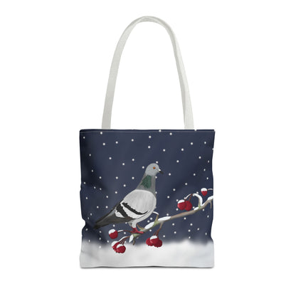 Pigeon on a Winter Branch Christmas Bird Tote Bag 16"x16"