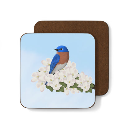 Bluebird Apple Blossoms Bird Hardboard Coaster