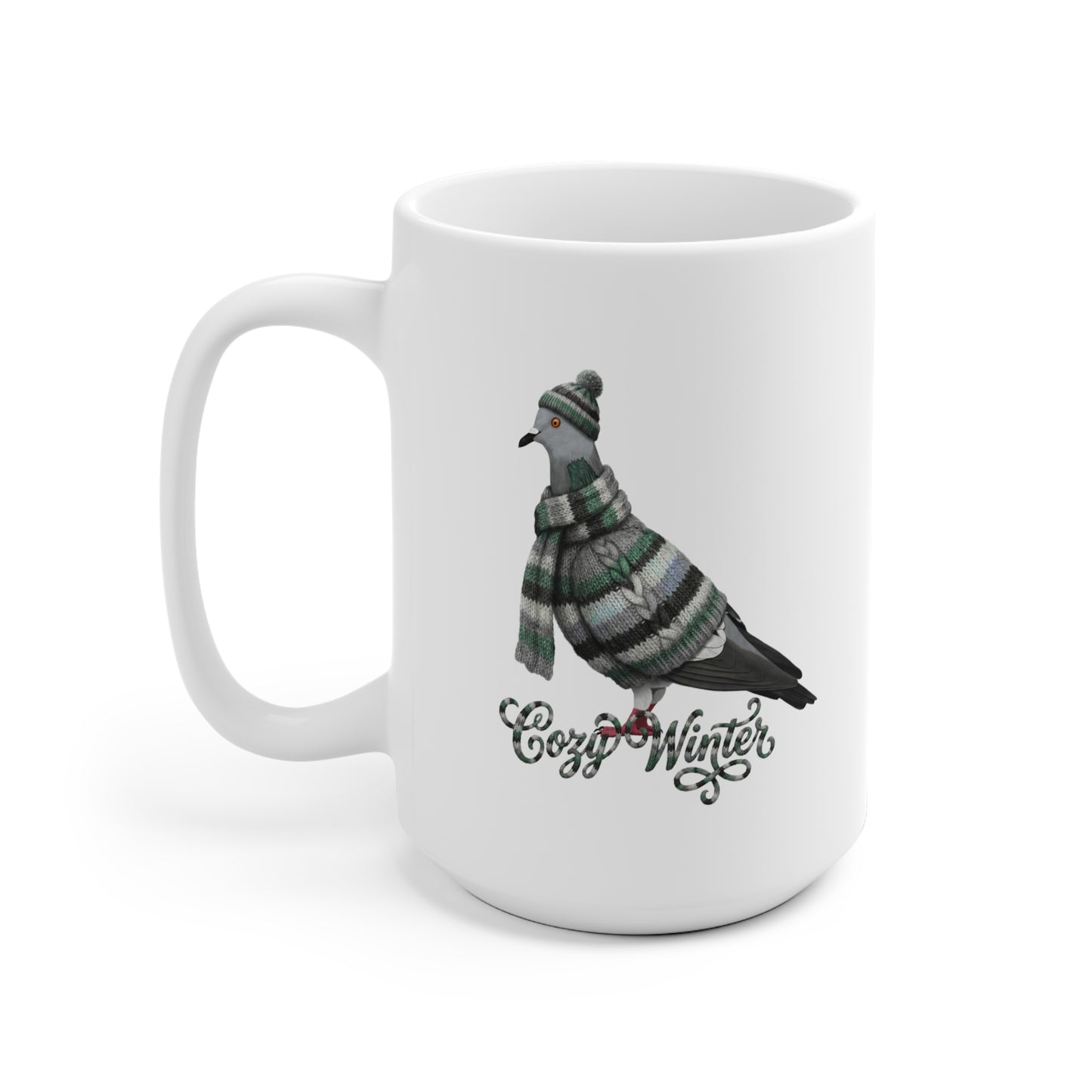 Taube mit Strickpullover Weihnachtliche Tasse mit Vogelmotiv Cozy Winter – Ideal für Kakao & Kaffee