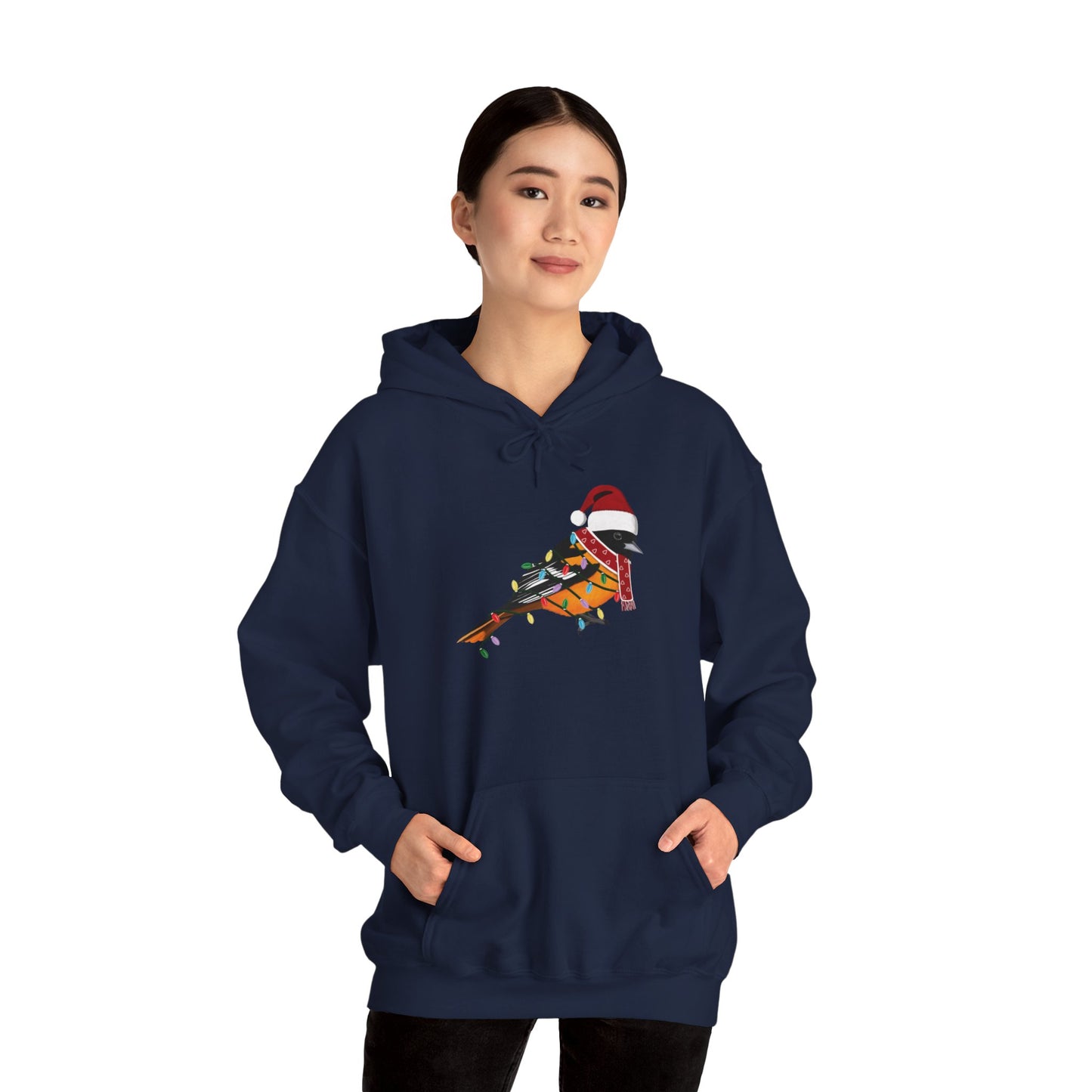 Baltimore Oriole with Fairy Lights Christmas Bird Hoodie