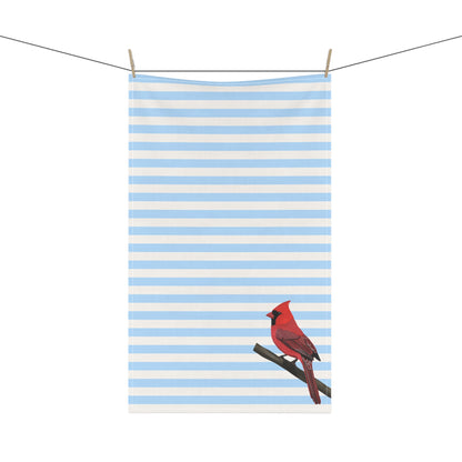 Cardinal Bird Art Kitchen Towel Blue White 18" × 30"