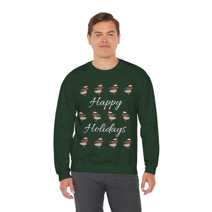 Mallard as Santa with Hat and Scarf Happy Holidays Birdwatcher Christmas Bird Sweatshirt