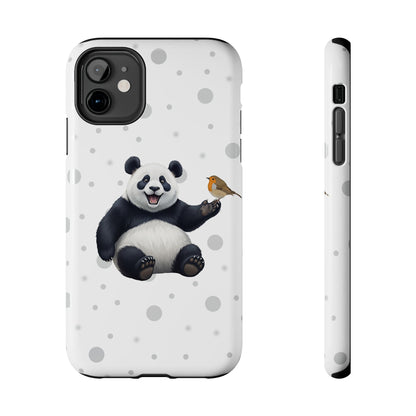 Cute Panda Bear with European Robin Animal iPhone Case - Dual-Layer PC/TPU Protective Cover for iPhone