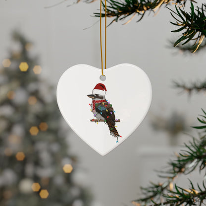 Kookaburra as Santa Ceramic Bird Christmas Ornament | Durable Double-Sided Bird Lover Decor