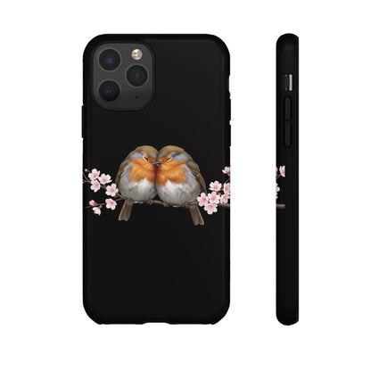 Rotkehlchen mit Kirschblüten Premium Handyhülle – Doppelt Geschützt & Rundum Bedruckt Schwarz