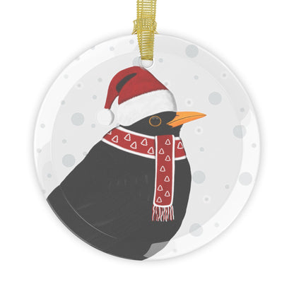 Blackbird as Santa Claus Christmas Glass Ornament