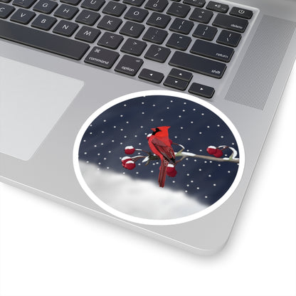 Cardinal on a Winter Branch Christmas Bird Sticker