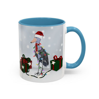 Shoebill with Christmas Hat and Scarf Snow Bird Coffee Mug