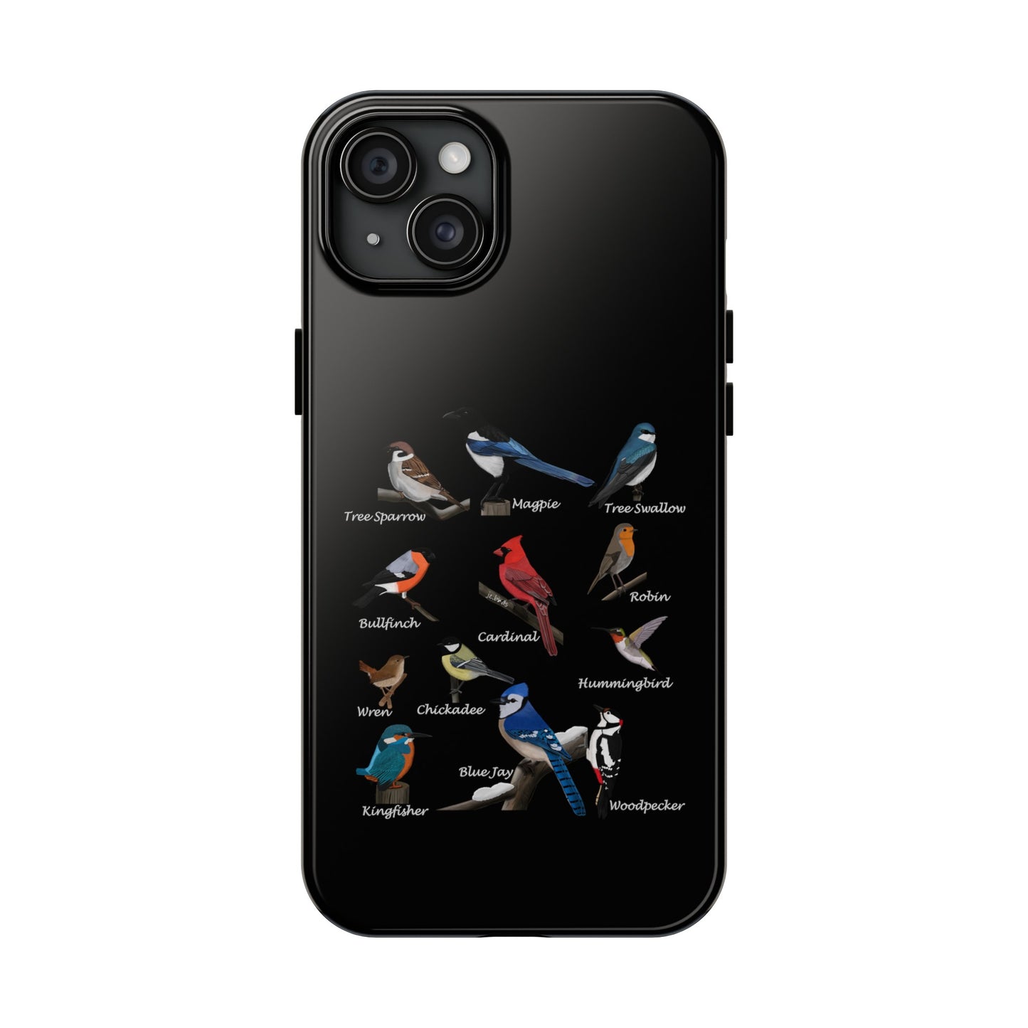 Garden Birds Blue Jay Cardinal Bullfinch Bird Art Tough Phone Case Black