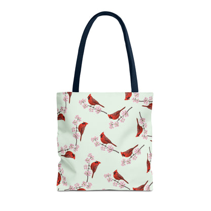 Cardinal & Cherry Blossom Tote Bag Sage Green | Birding Birdwatcher Accessory – Accessories, Bags