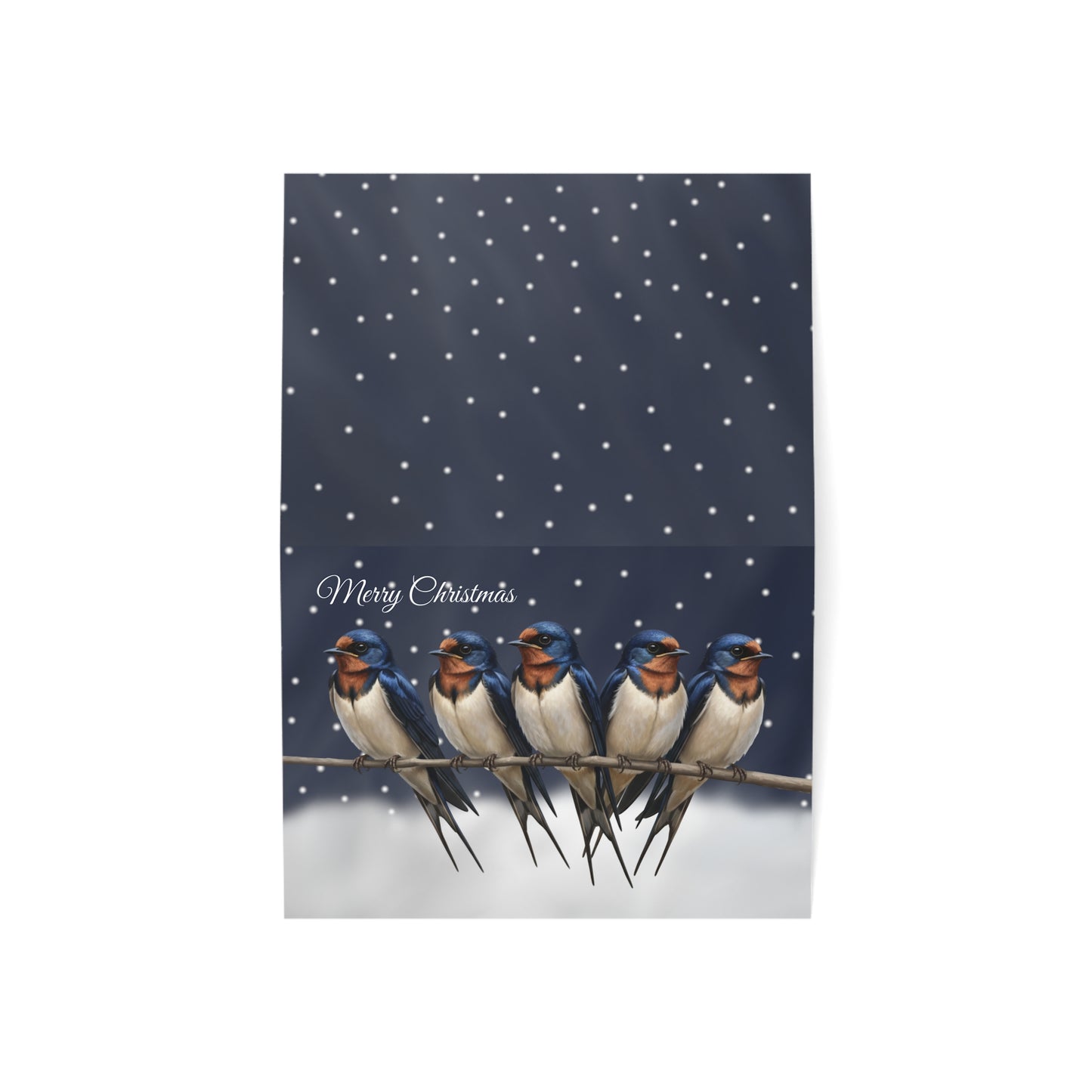 Barn Swallows Bird Art Premium Christmas Card 7x5" | Double-Sided Matte Holiday Greeting