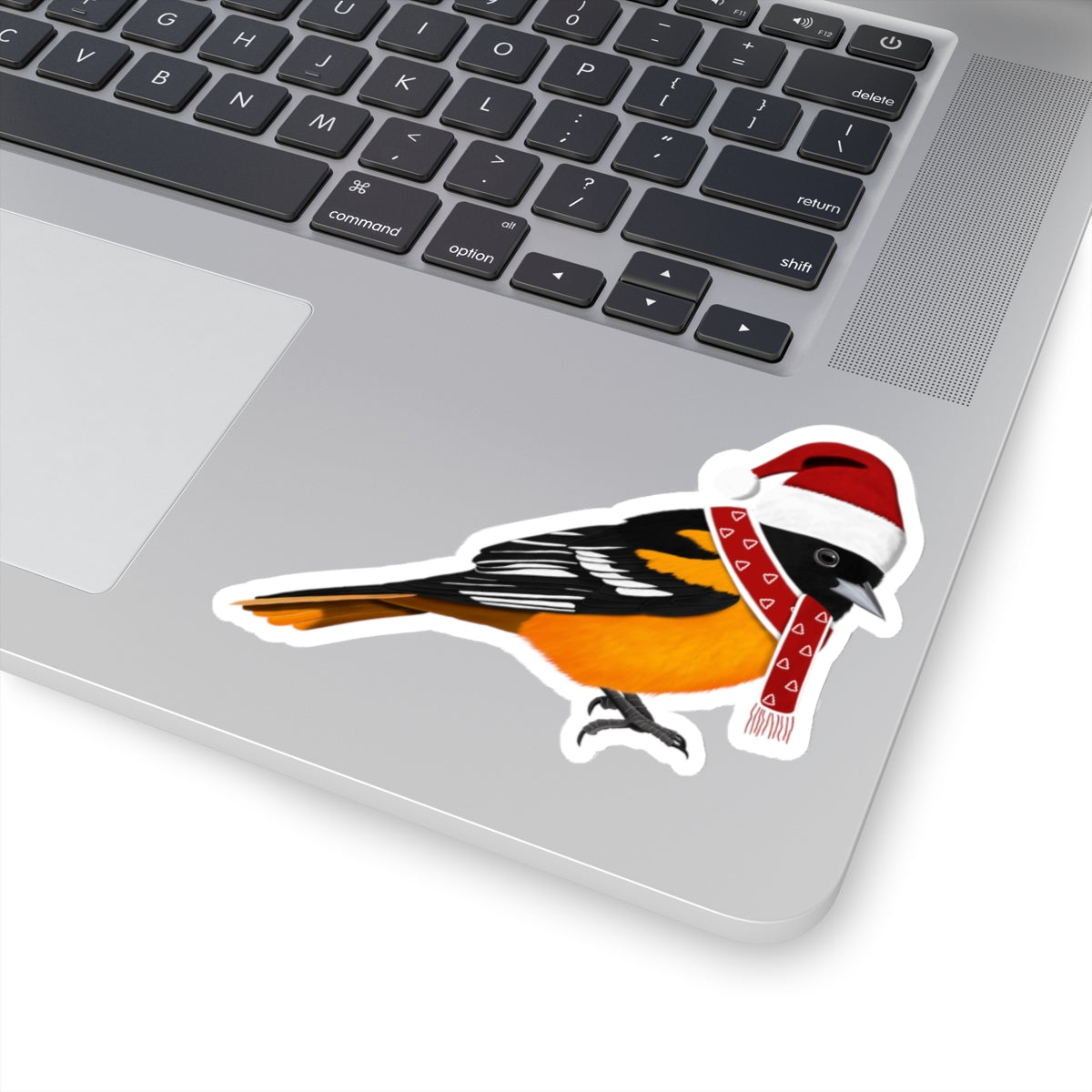 Baltimore Oriole with Santa Claus Hat and Scarf Christmas Bird Sticker