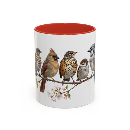 Blue Jay Cardinal Bluebird Little Owl Fledglings Two-Tone Mug | Spring Bird Lover Gift