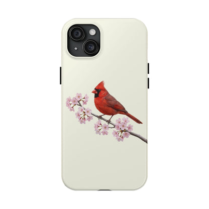 Northern Cardinal & Cherry Blossom Tough iPhone Case Creamy White