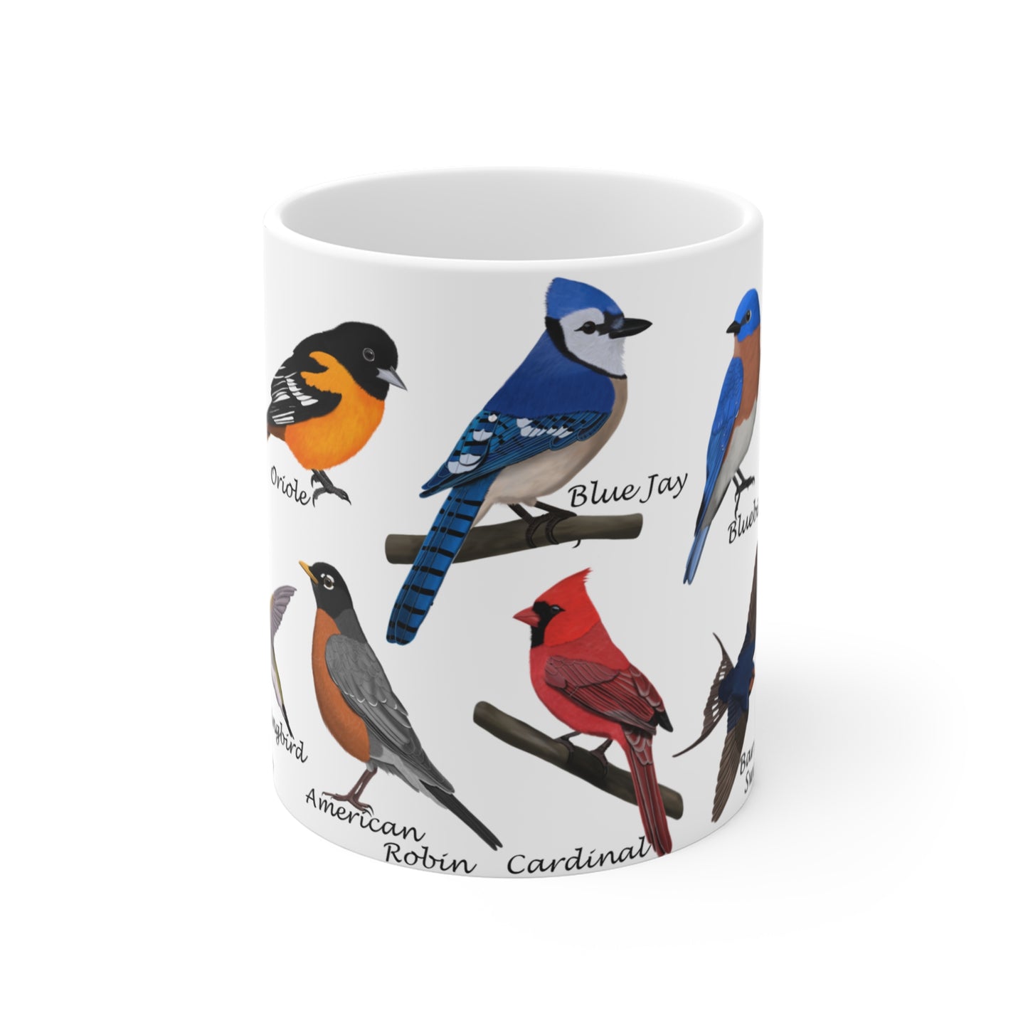 Garden Birds Blue Jay Cardinal Oriole Ceramic Mug 11oz