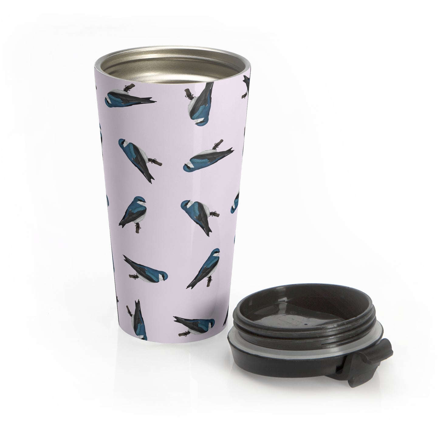 Tree Swallow All Over Pattern Travel Tumbler Light Pink | 15oz Birdwatching Coffee Mug –
