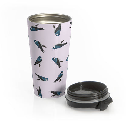 Tree Swallow All Over Pattern Travel Tumbler Light Pink | 15oz Birdwatching Coffee Mug –