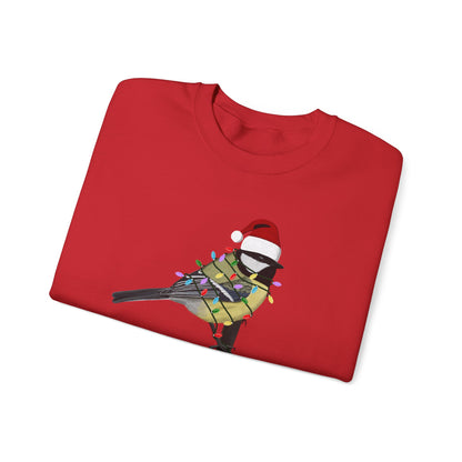 Chickadee with Fairy Lights Santa Claus Christmas Bird Sweatshirt