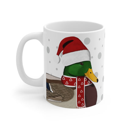 Mallard with Red Santa Hat and Scarf Christmas Bird Ceramic Mug 11oz