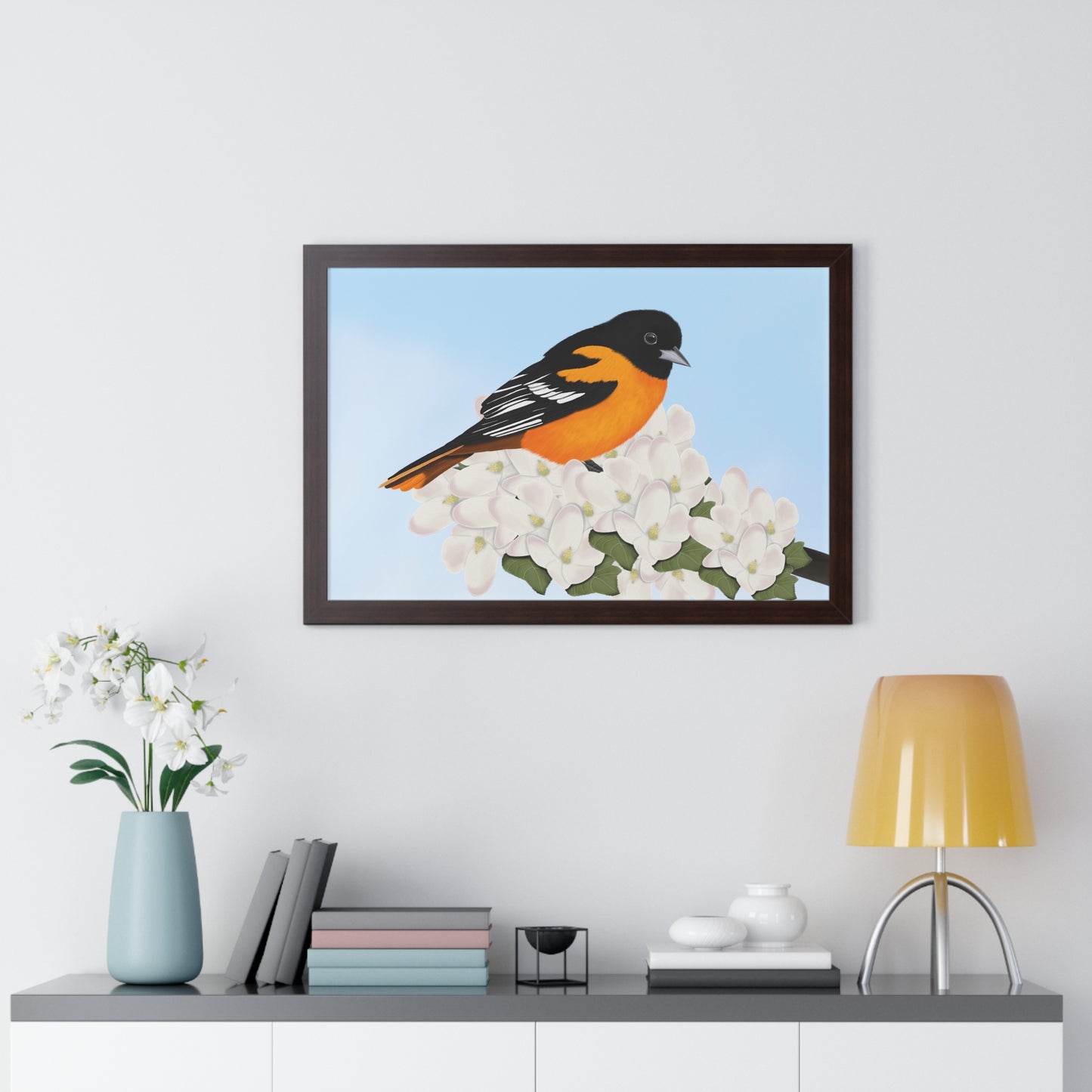 Baltimore Oriole Spring Blossoms Bird Framed Poster