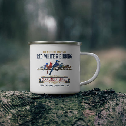 Red, White & Birding Vintage Enamel Camp Mug | 250th Anniversary