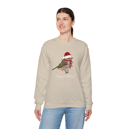 European Robin with Fairy Lights as Santa Happy Holidays Birdwatcher Christmas Bird Sweatshirt