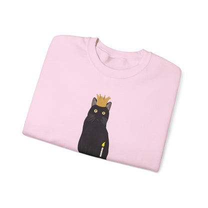 Black Birthday Cat with Muffin and Golden Crown Cat Lover Sweatshirt