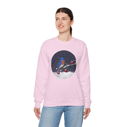 Bluebird on a Winter Branch Birdwatcher Christmas Bird Sweatshirt