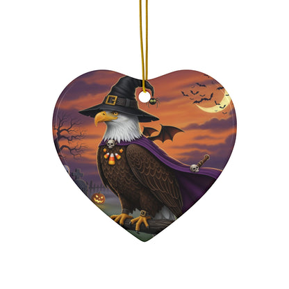Bald Eagle Ceramic Bird Halloween Ornament | Double-Sided Spooky Decor