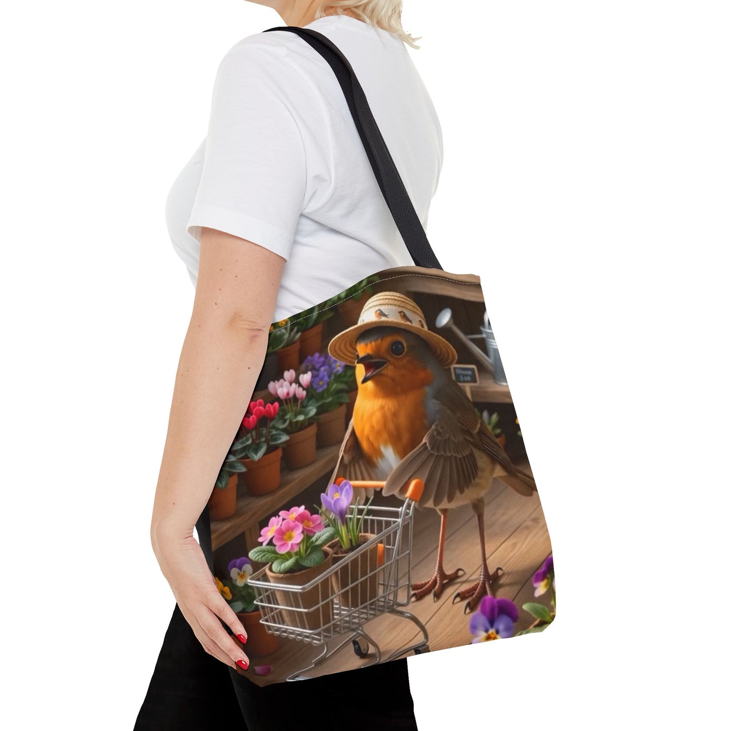 Rosi Rotkehlchen im Blumenladen Stofftasche – Robuste Tote Bag für Pflanzenfreunde und Gartenliebhaber