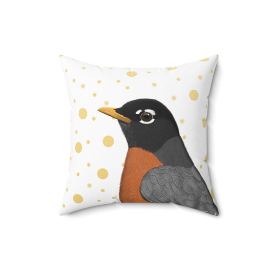 Robin Golden Dots Birdlover Bird Throw Pillow 16"x16" White