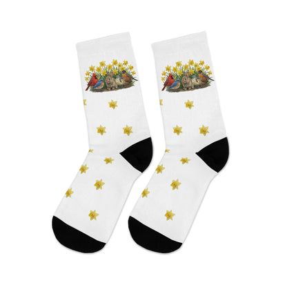 Spring Rabbit & Cardinal, Bluebird, Robin – Daffodil Pattern Easter Socks
