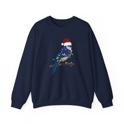 Blue Jay with Fairy Lights Santa Claus Christmas Bird Sweatshirt