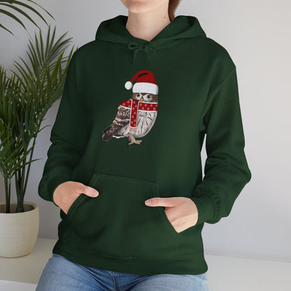 Owl Christmas Bird with Santa Hat Birdwatcher Birdlover Hoodie