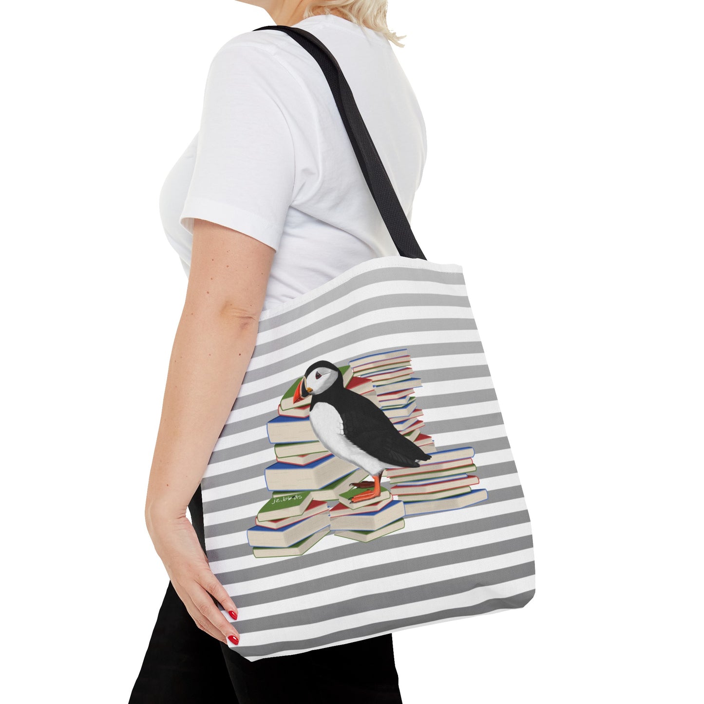 Puffin Bird and Books Birdlover Bookworm Tote Bag 16"x16"