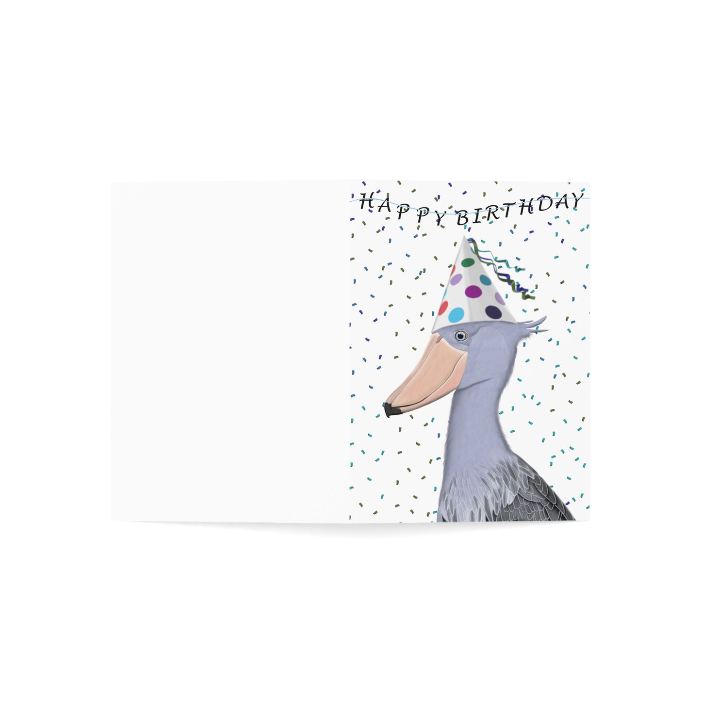 Shoebill with Party Hat Birthday Card – Premium Matte Bird Greeting Card