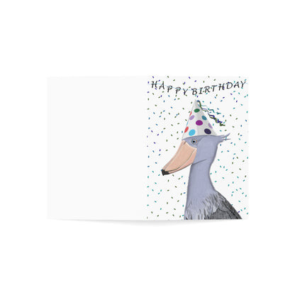 Shoebill with Party Hat Birthday Card – Premium Matte Bird Greeting Card