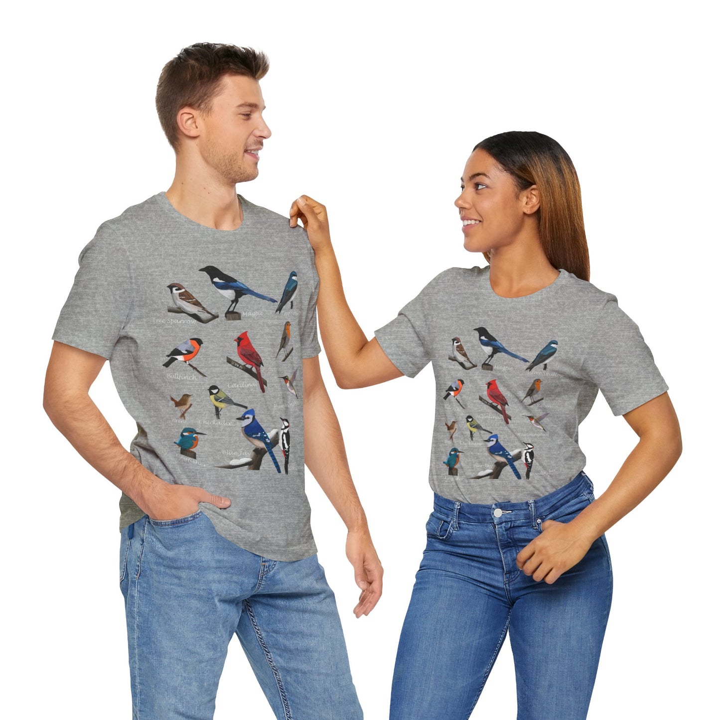 Garden Birds Blue Jay Cardinal Hummingbird Unisex Jersey Short Sleeve T-Shirt