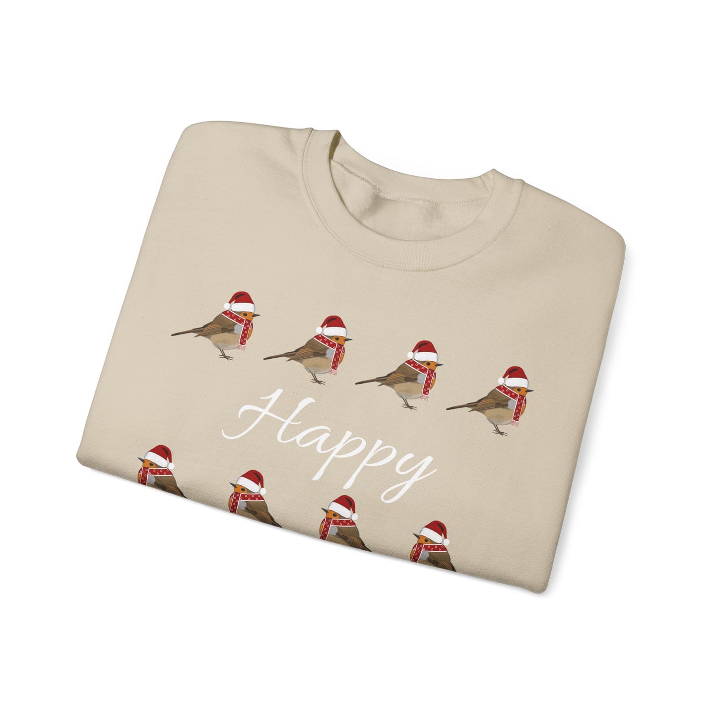 European Robin as Santa with Hat and Scarf Happy Holidays Birdwatcher Christmas Bird Sweatshirt