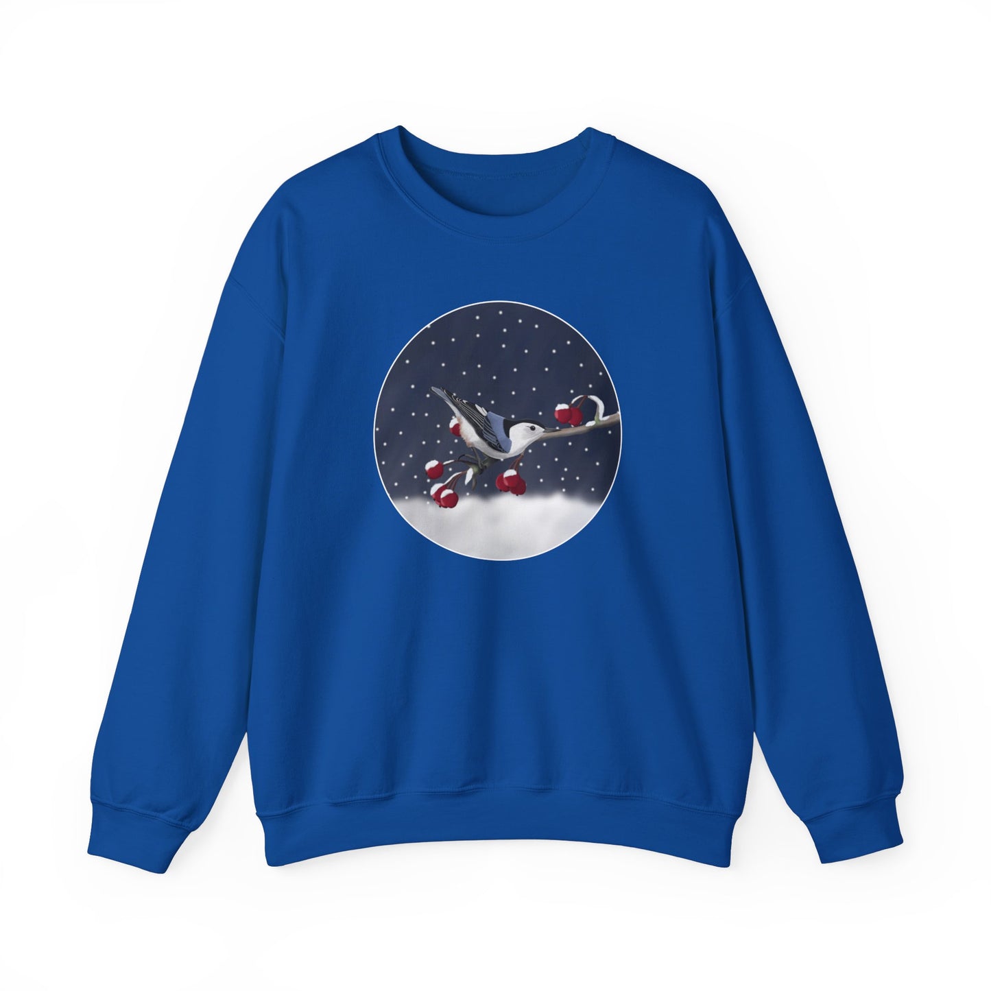 Nuthatch on a Winter Branch Christmas Bird Sweatshirt