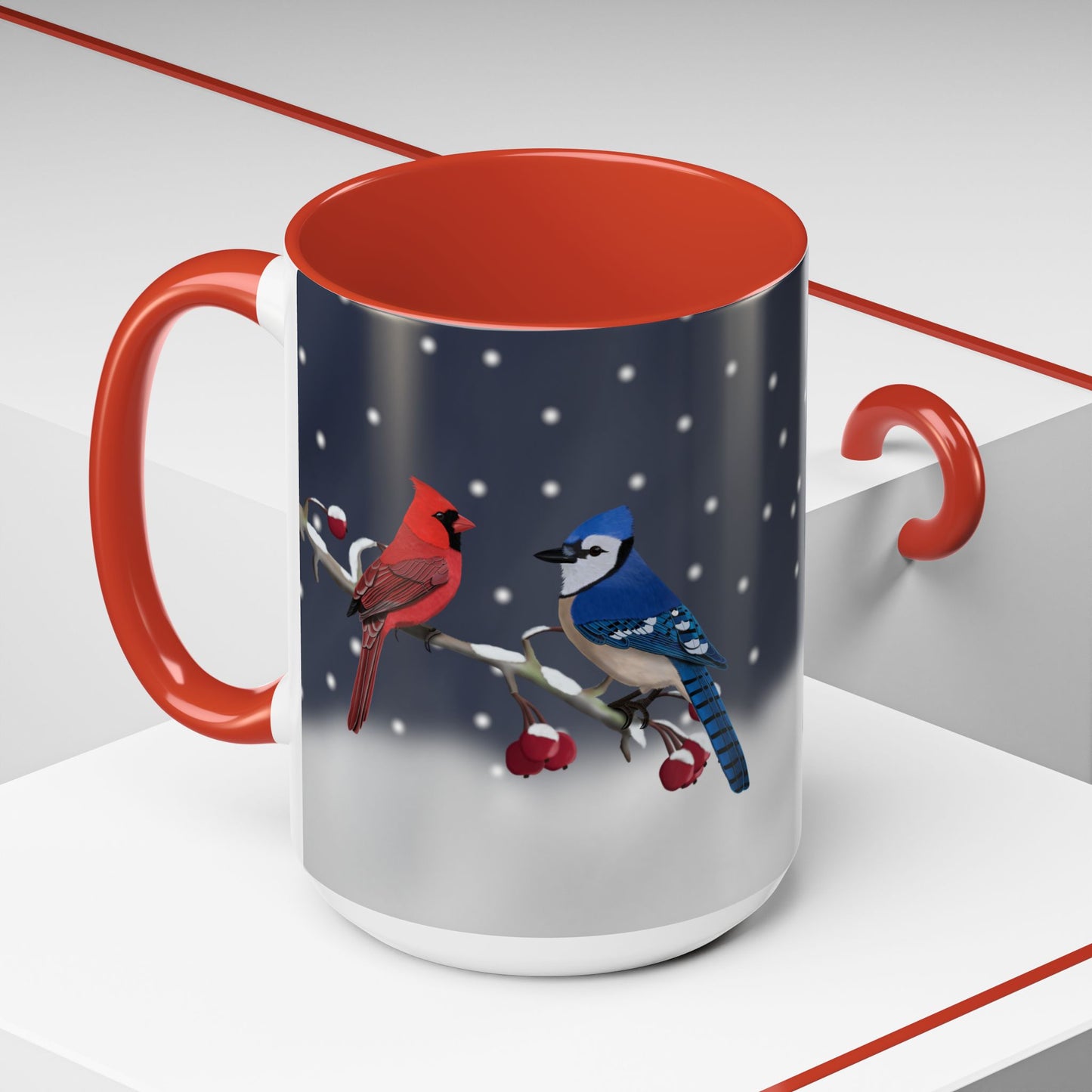 Blue Jay and Cardinal Bird Coffee Mug | Ceramic Christmas Gift for Bird Lovers